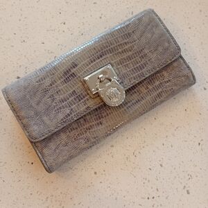 Michael Kors Grey Snake Skin Embossed Leather Wallet with Silver MK LockHardware